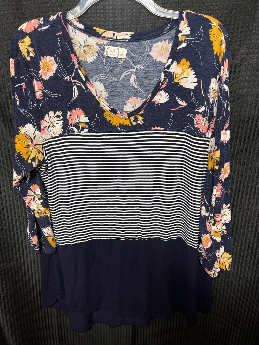 Maurices Navy Floral & Stripe Mix Tee